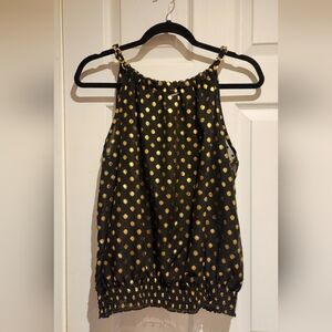 Black Halter Camisole with Gold Polka Dots - No Boundaries